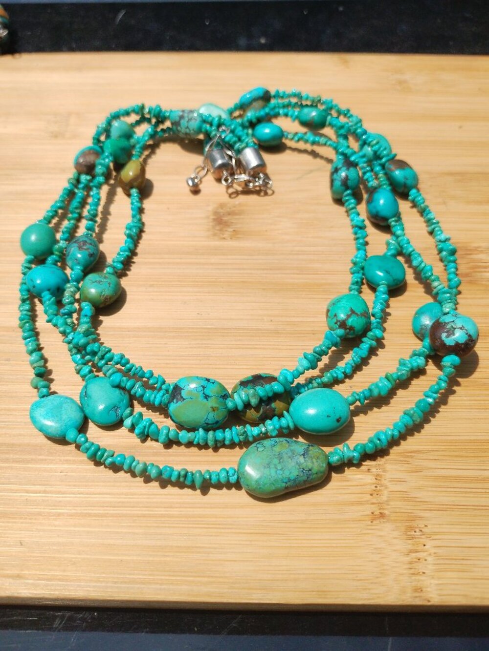 Jay King DTR 4 Strand Turquoise nugget necklace 925 Sterling Silver mine finds